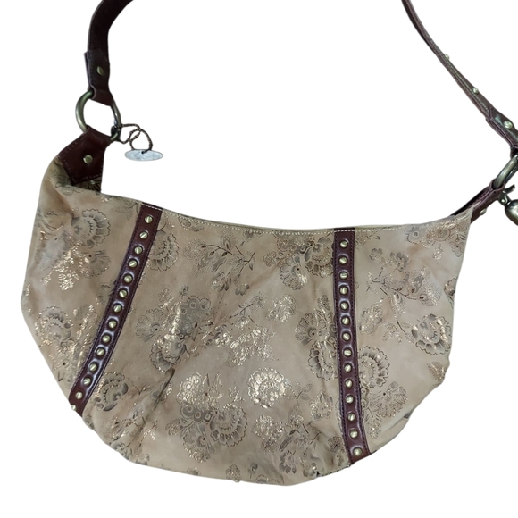 Mary Frances Velvety Vegan Leather Floral Beaded Hobo/Boho Crossbody Bag - Picture 5 of 10